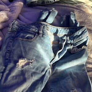 American Eagle Outfitters Light Blue Distressed Overalls